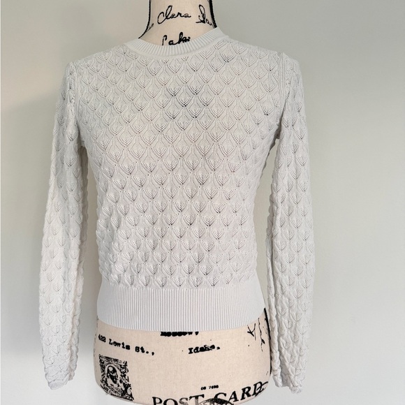 Club Monaco Sweater Pointelle Knit Sz S Ivory Ribbed Collar/Hem Quiet Luxurycore - Picture 11 of 14